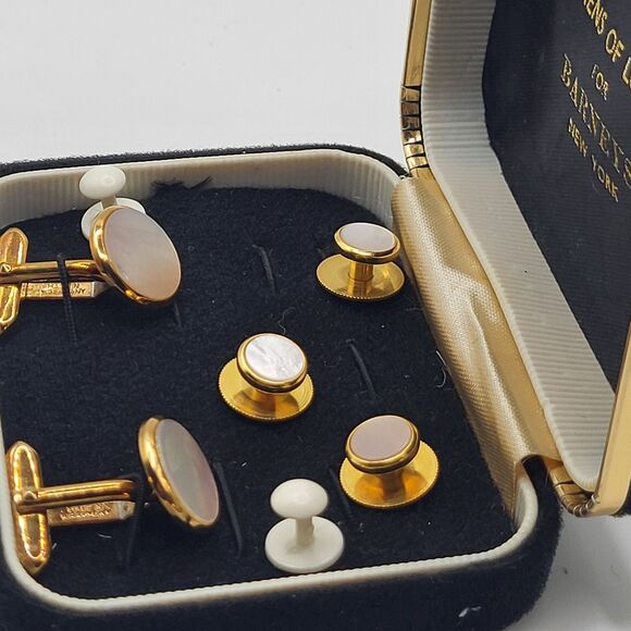New Dickens of London for Barney's New York Set of Cufflinks 3 tie pins abalone - Picture 3 of 4
